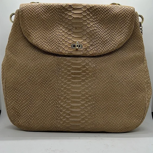 Henri Bendel Beautiful Tan Reptile Skin Print Leather Handbag Purse 🌸🌸 - Picture 4 of 12